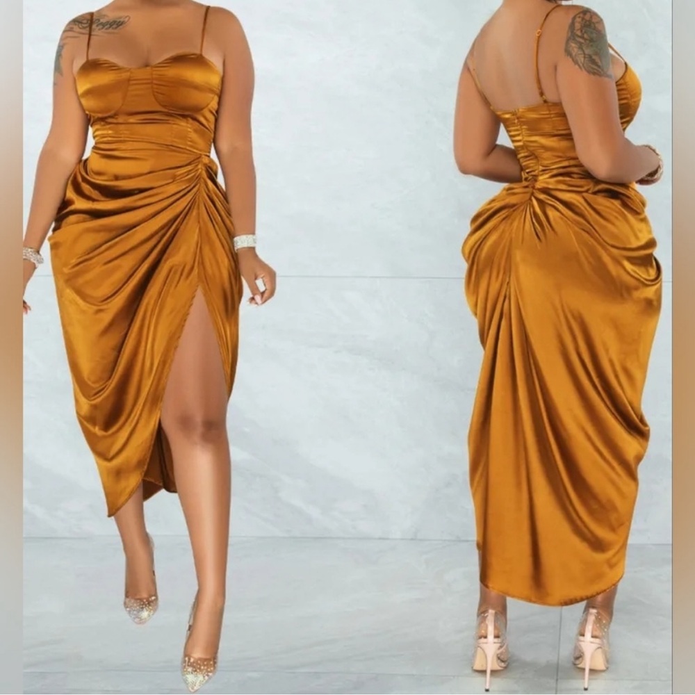 Orange Satin Bustier Style  Dress